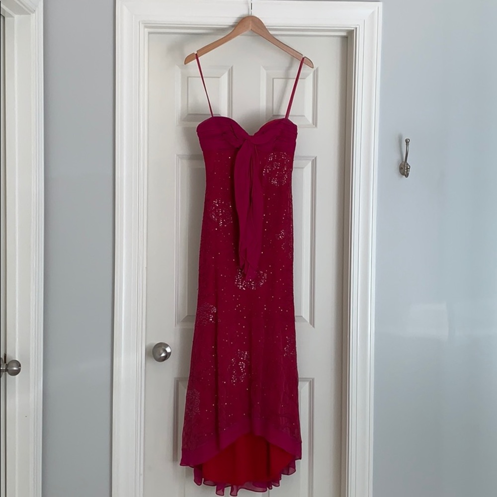 BCBGMaxAzria Strapless Beaded Magenta Dress